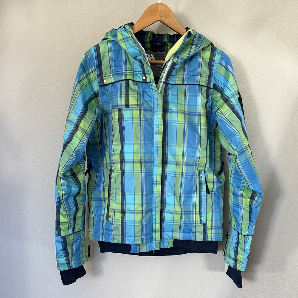 686 Plaid Blue and Green Plaid Hooded Ski Jacket